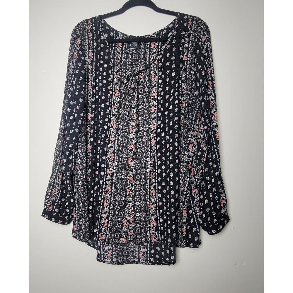 TORRID Black Floral Boho Button Front Pleated Blouse Women's Plus 1X